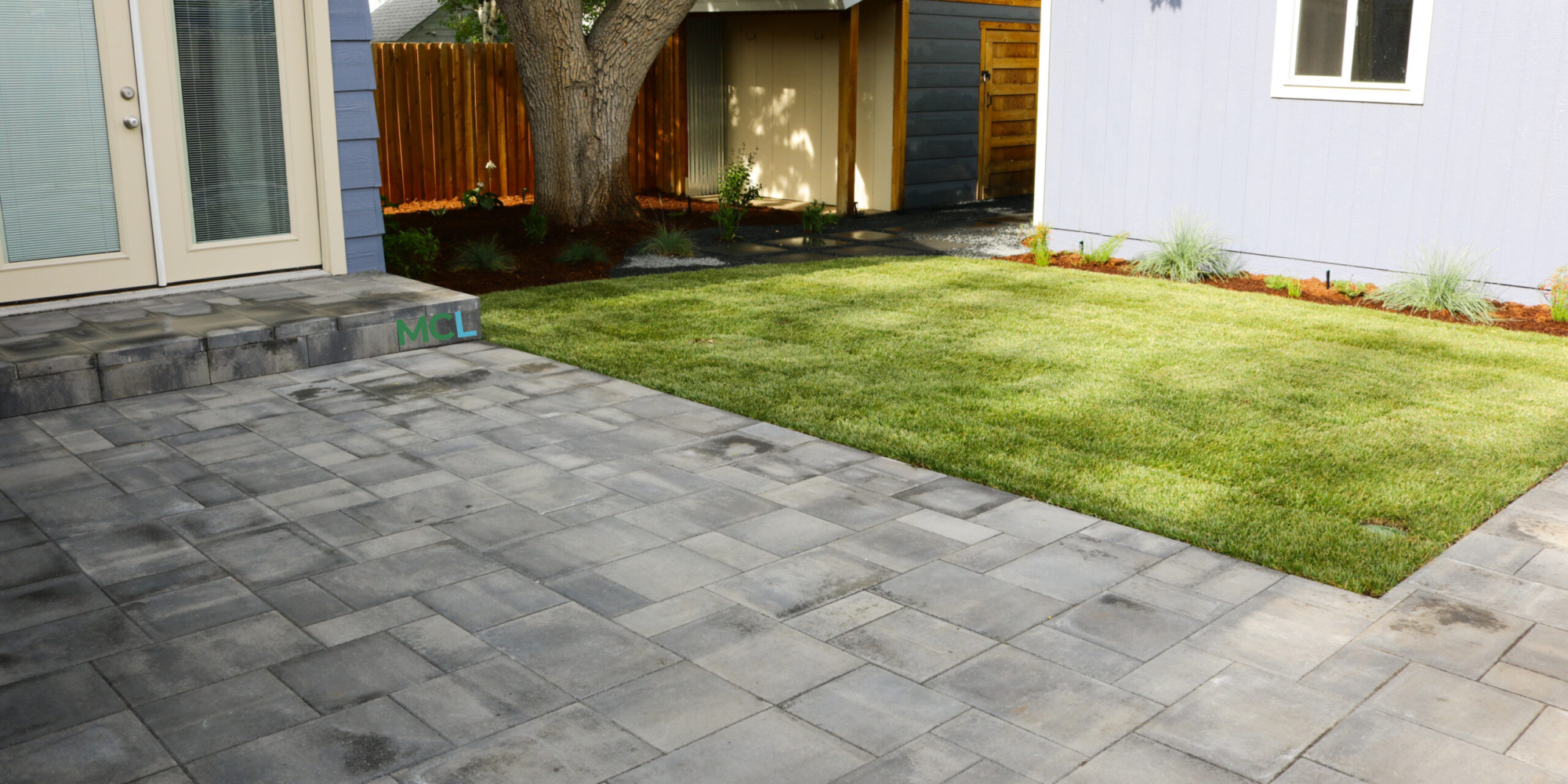 stone patio and new sod